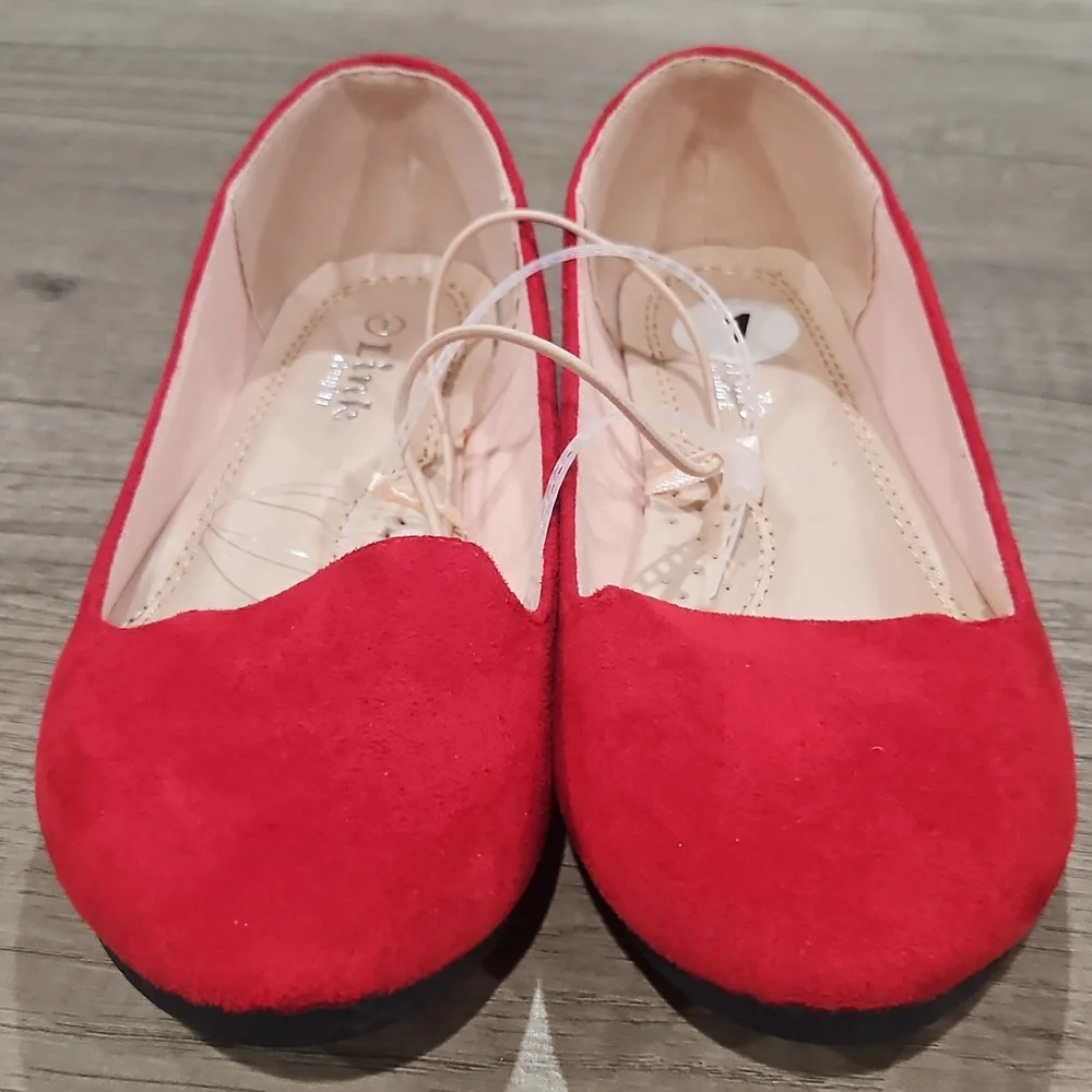 Link Comfort Girl's Size 1 Red Faux Suede flats